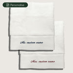 Mr and Mrs name embroidery detail on bath towel